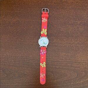 Geneva Platinum Watch with Red Strap w/ new battery!